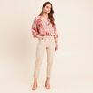 Blouse col v manches longues rose femme