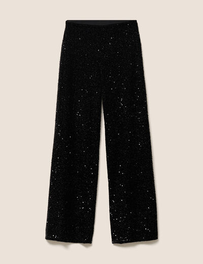 Pantalon &agrave; sequins noir femme
