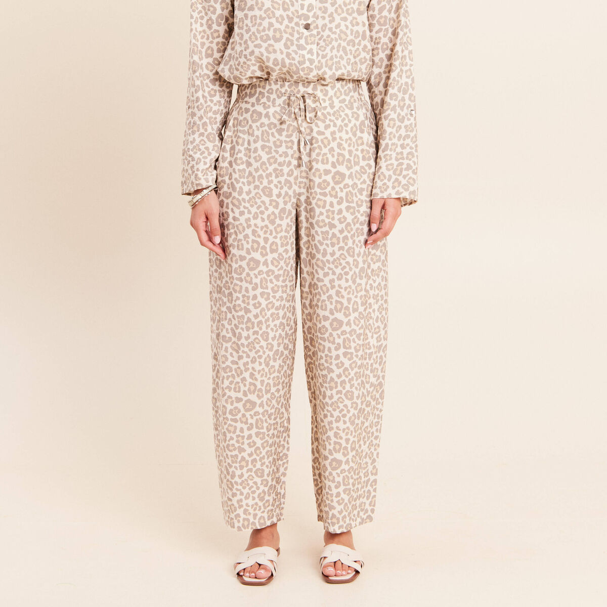 Pantalon coupe barrel taille haute blanc femme