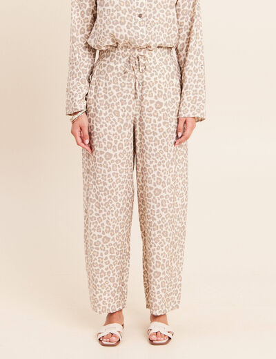 Pantalon coupe barrel taille haute blanc femme