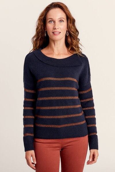 Pull manches longues bleu foncé femme