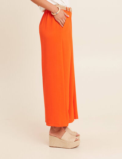 Pantalon jupe-culotte large orange corail femme