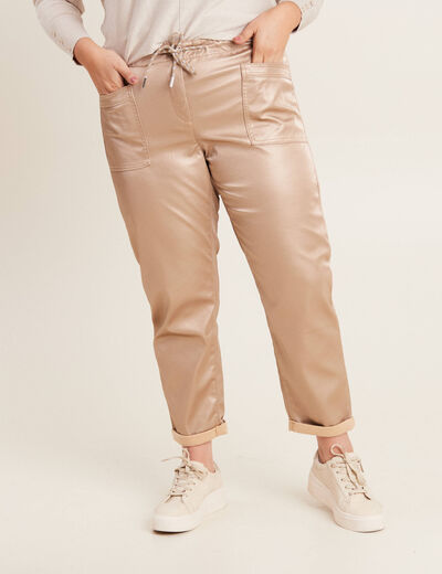 Pantalon paperbag simili cuir couleur or femme