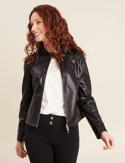 Blouson simili cuir noir femme