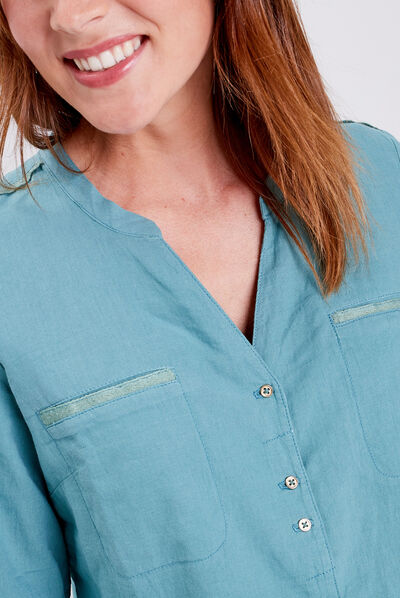 Chemise manches longues bleu gris femme