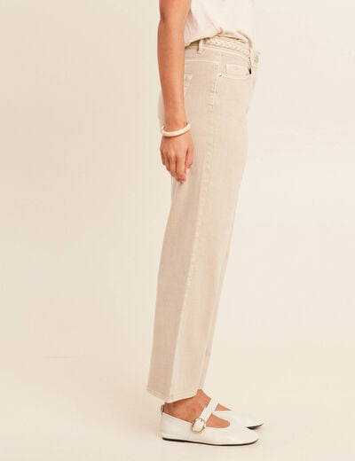 Jean coupe large 7/8&egrave;me taille haute denim beige femme