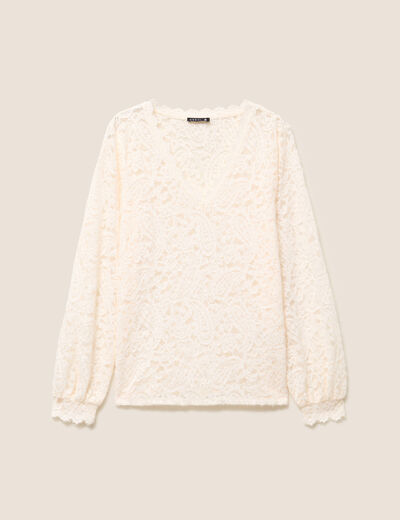 Blouse col v manches longues ecru femme