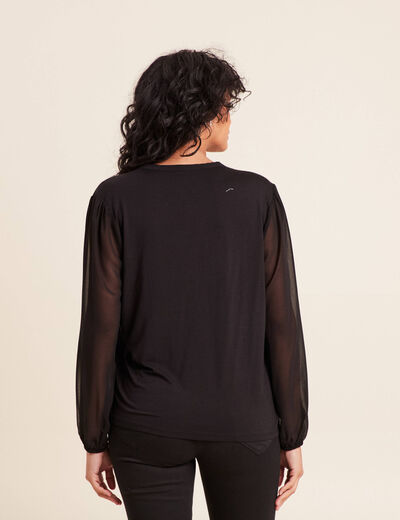 T-shirt col v manches longues noir femme