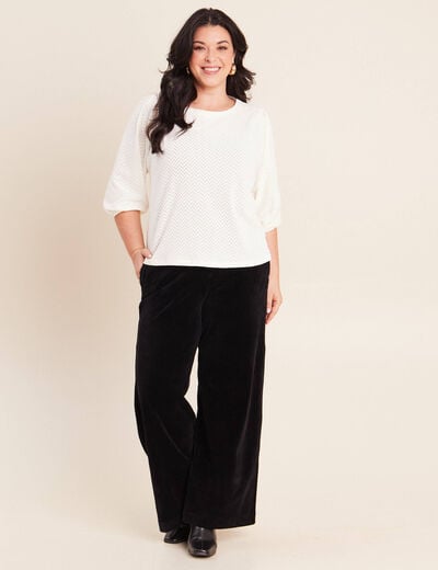 Blouse droite col rond manches 3/4 ecru femme