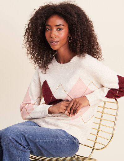 Pull col rond avec strass beige femme