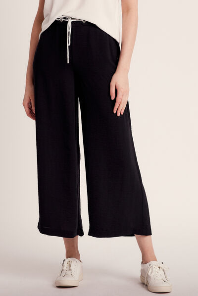 Pantalon large fluide noir femme