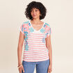 T-shirt col v manches courtes strass ecru femme