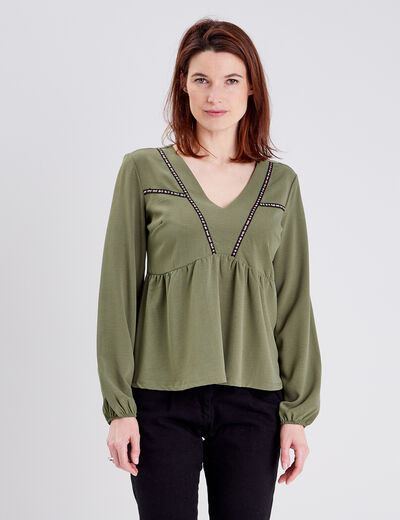 T-shirt manches longues vert kaki femme