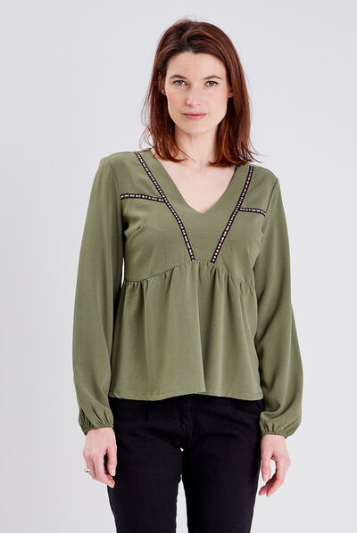 T-shirt manches longues vert kaki femme