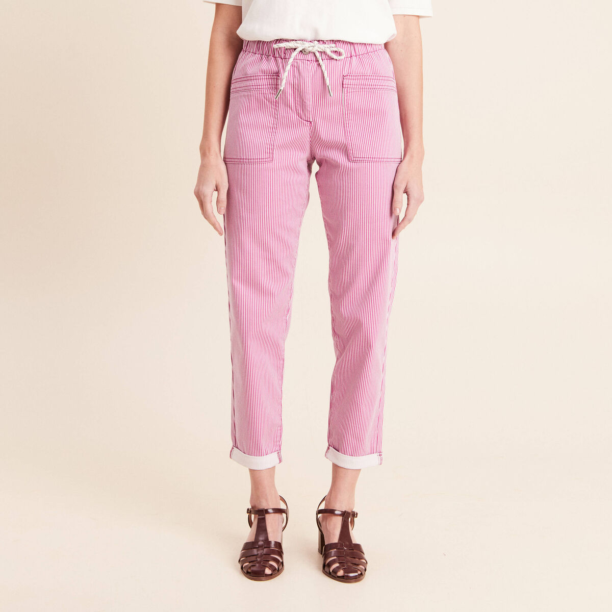 Pantalon coupe mom 7/8&egrave;me rose femme