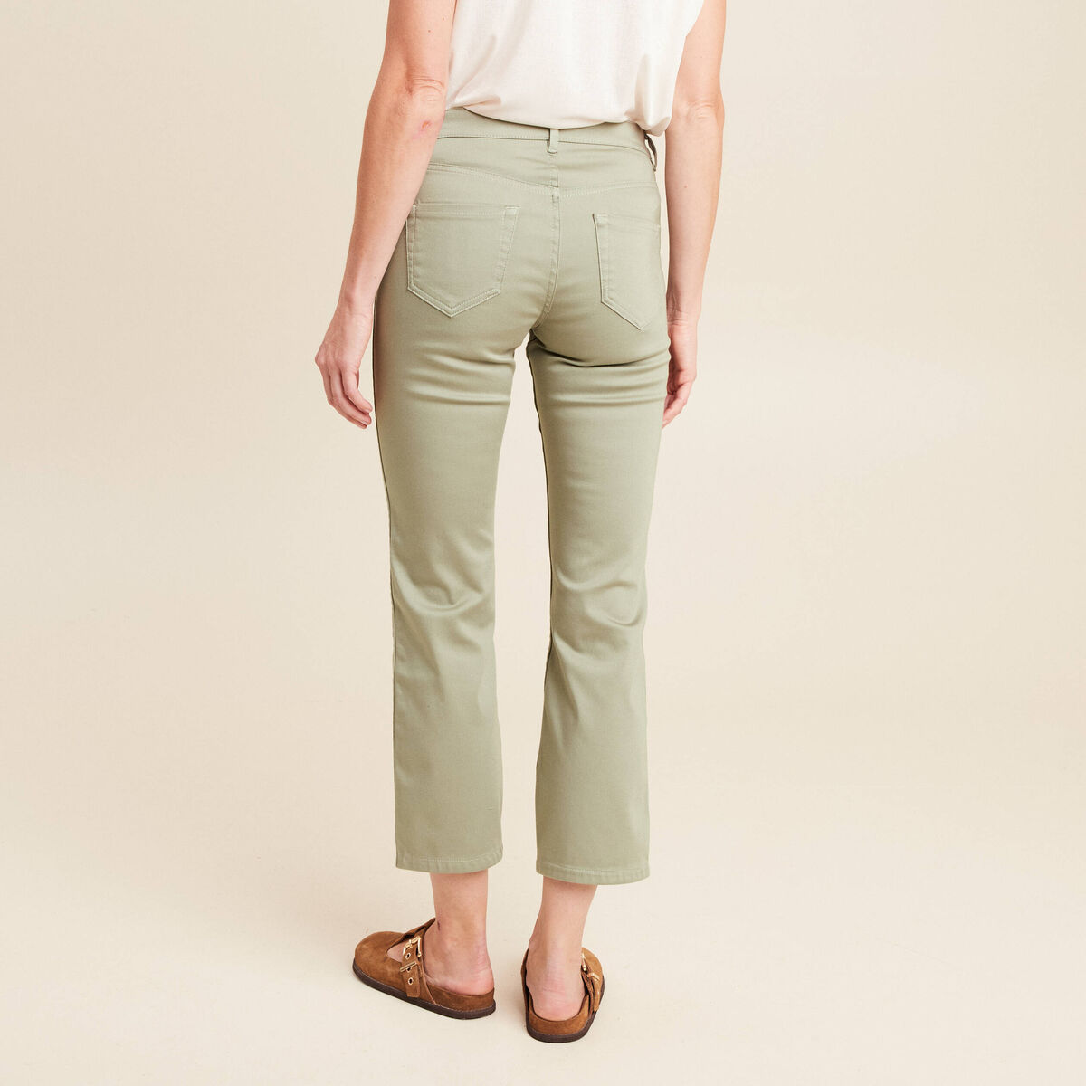 Pantalon réversible droit 7/8ème vert olive femme
