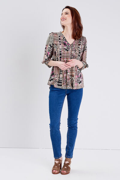 Blouse manches 3/4 creme femme