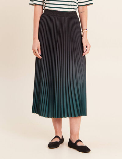 Jupe midi patineuse pliss&eacute;e vert fonc&eacute; femme
