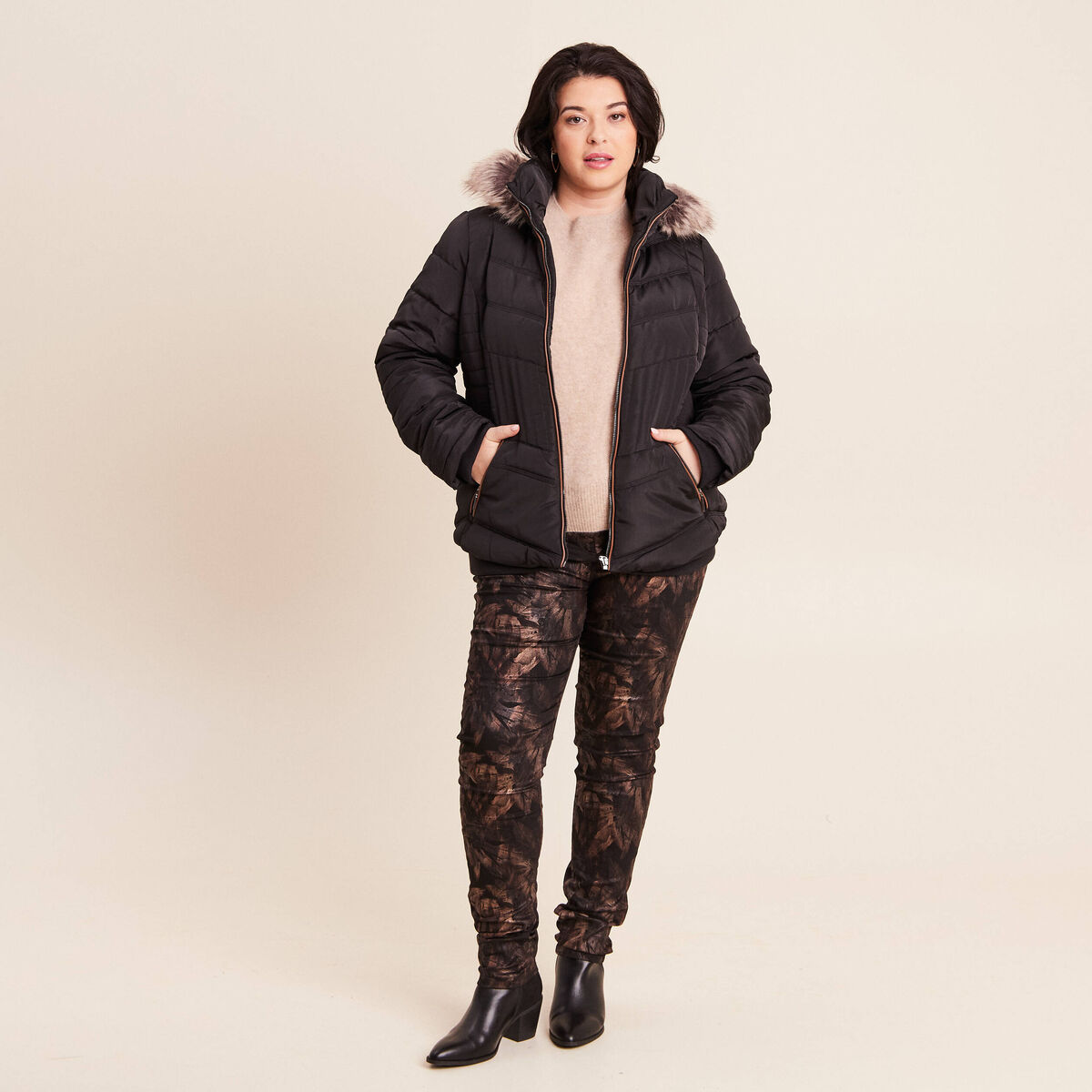 Pull cachemire col montant sable femme