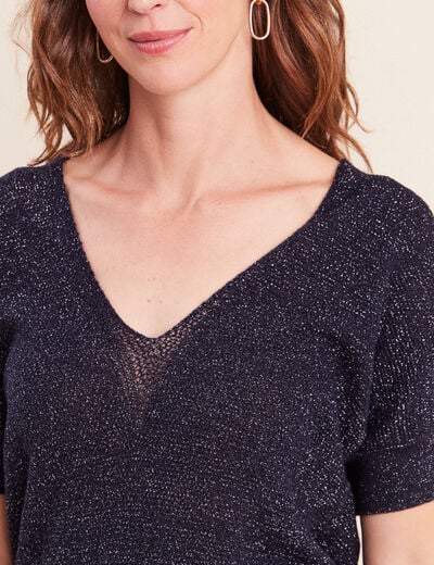 Pull col v bleu marine femme