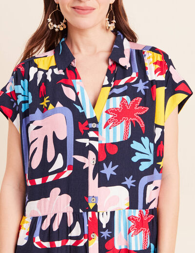 Robe courte &eacute;vas&eacute;e col chemise multicolore femme