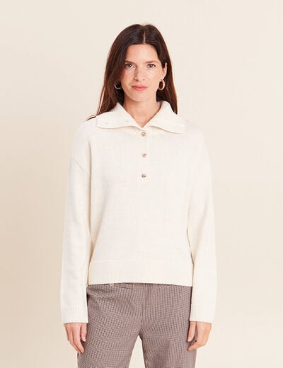 Pull col camionneur ecru femme