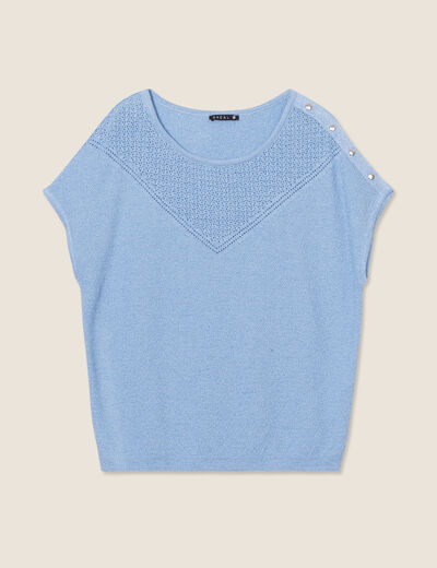 Pull manches courtes bleu femme