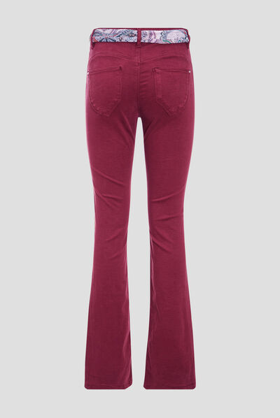 Pantalon bootcut ceinturé bordeaux femme