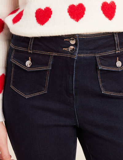 Jean ajust&eacute; taille haute longue denim brut femme