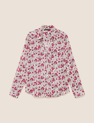Chemise cintr&eacute;e manches longues fluide rose femme