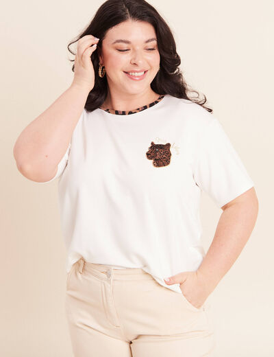 T-shirt col rond manches courtes ecru femme