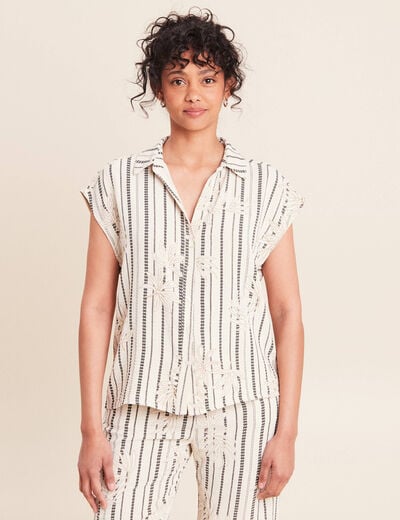 Chemise col chemise manches courtes noir femme