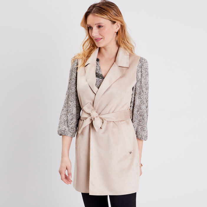 Trench droit sans manches sable femme