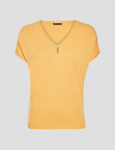 Pull manches courtes jaune moutarde femme