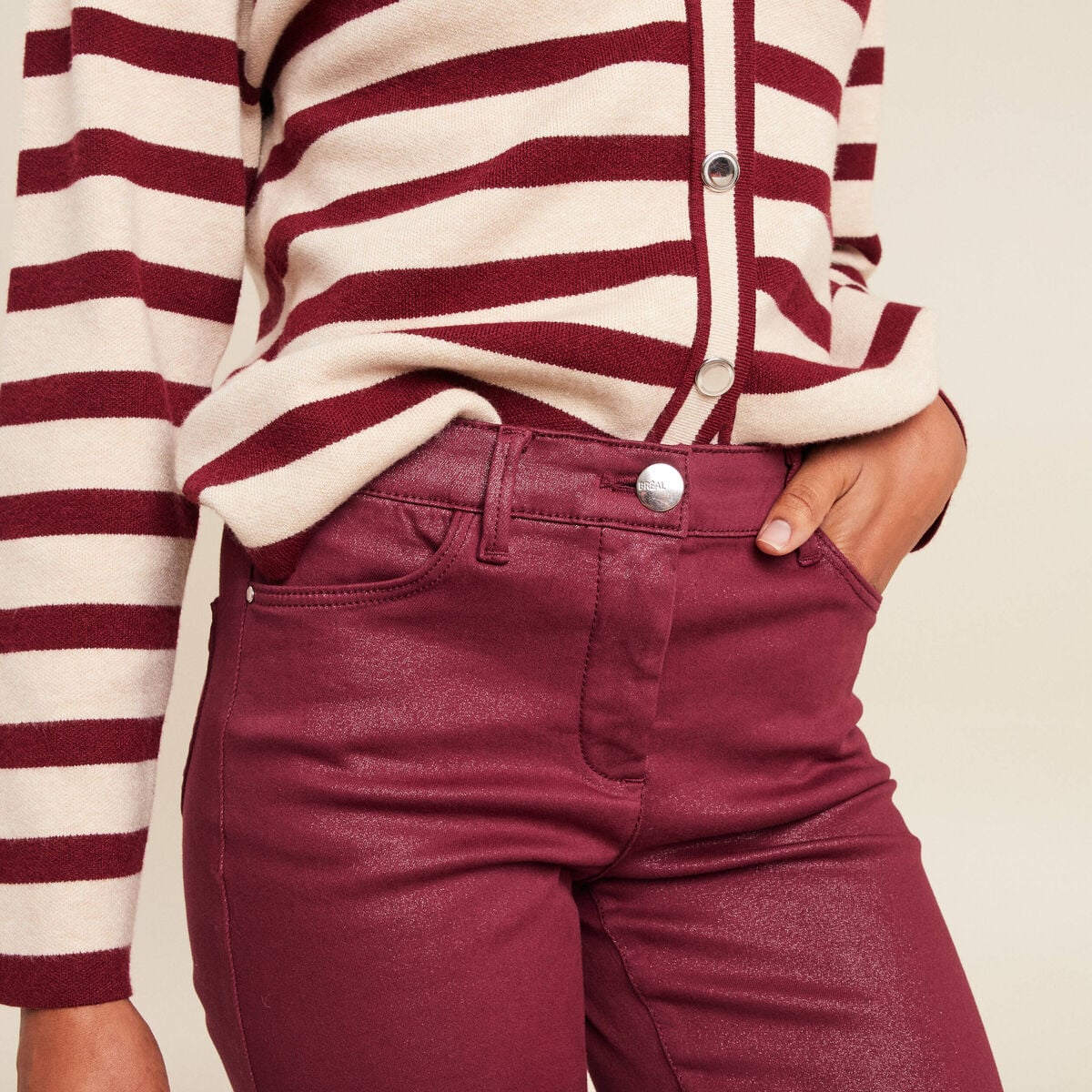 Pantalon magique L'Unique effet brillant bordeaux femme