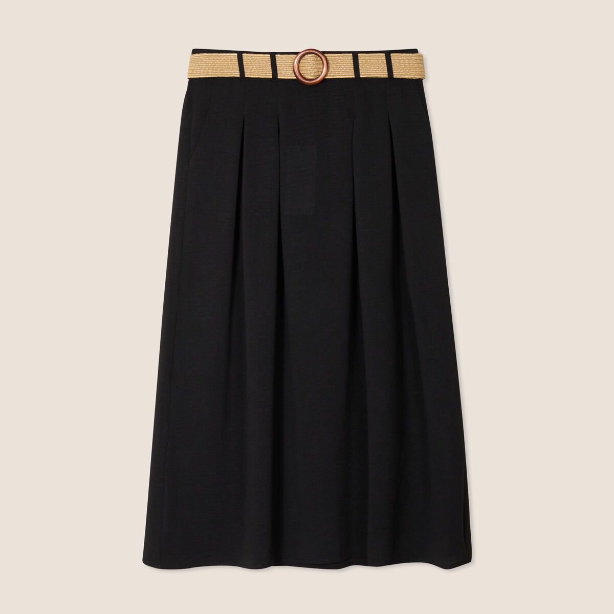 Jupe longue évasée ceinturée noir femme
