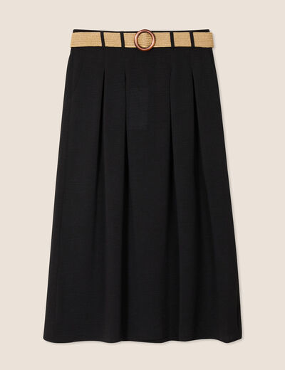Jupe longue évasée ceinturée noir femme