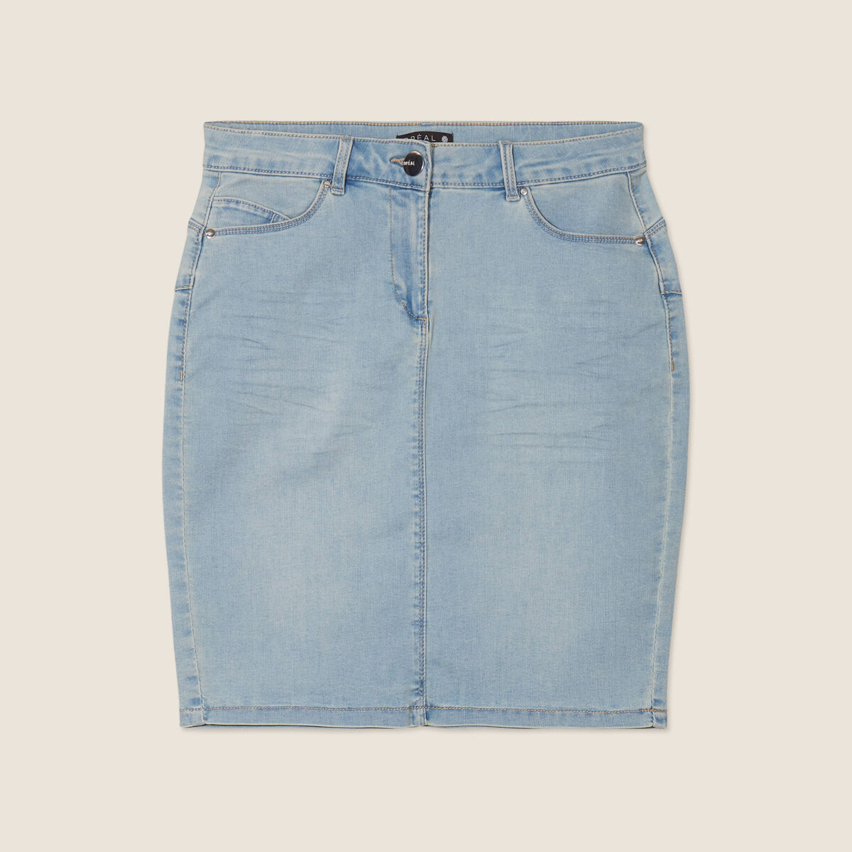 Jupe droite denim double stone femme
