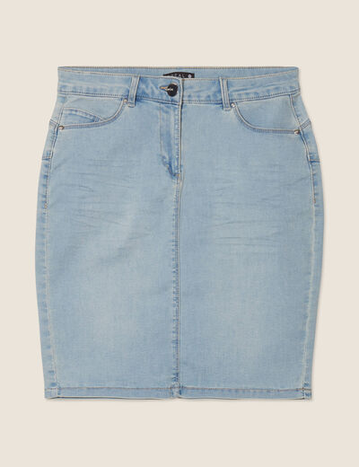 Jupe droite denim double stone femme
