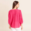 Blouse ample col tunisien manches 3/4 rose fushia femme