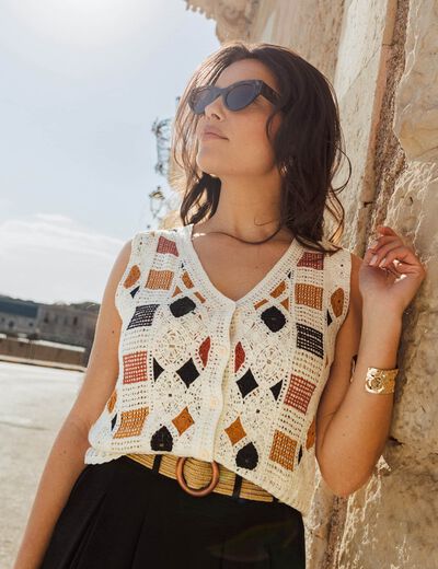 Gilet sans manches blanc femme