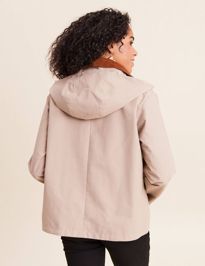 Parka droite courte &agrave; capuche doubl&eacute;e ivoire femme