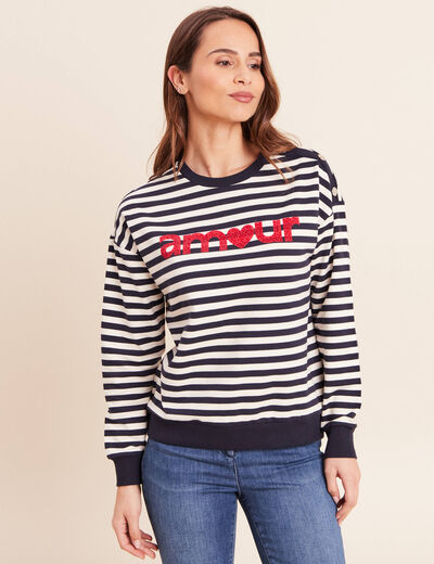 Sweat col rond &agrave; message bleu femme