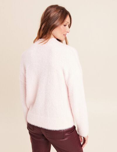 Pull col montant doux rose clair femme