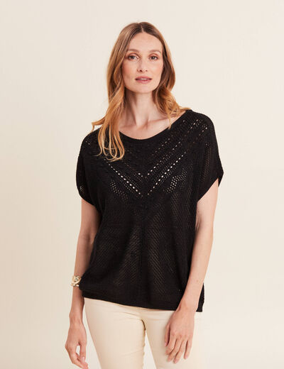 Pull manches courtes noir femme