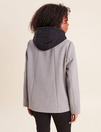 Caban doubl&eacute; avec capuche gris clair femme