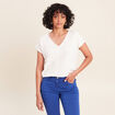 Blouse col v manches courtes ecru femme