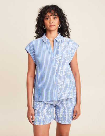 Chemise droite courte manches courtes bleu clair femme