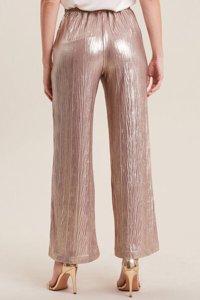 Pantalon flou métallisé couleur or femme