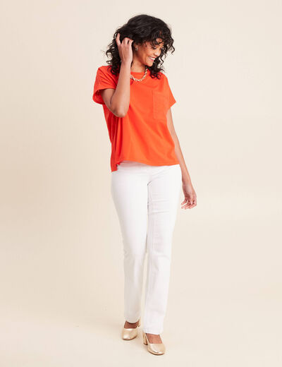 T-shirt col rond manches courtes poches orange fonc&eacute; femme